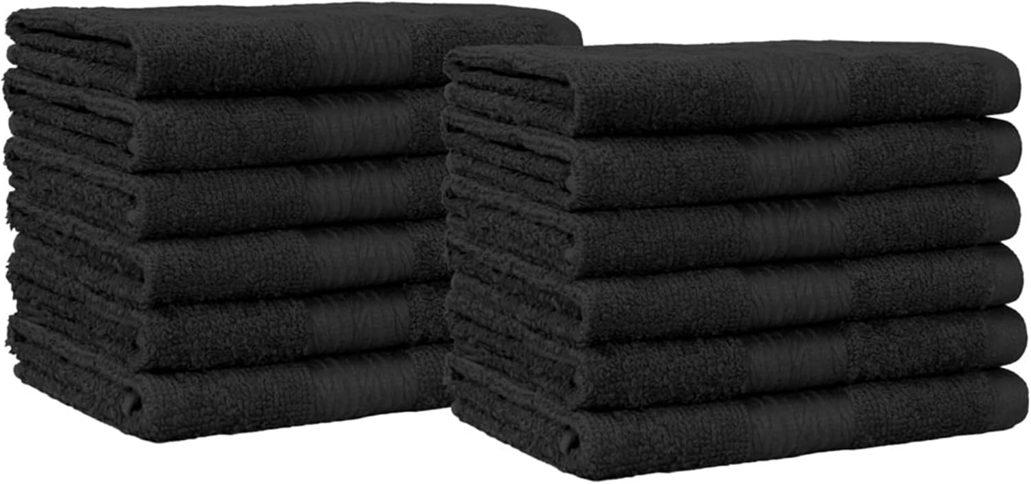 Pure Black High-Absorbency Facial Towels (12 pieces)