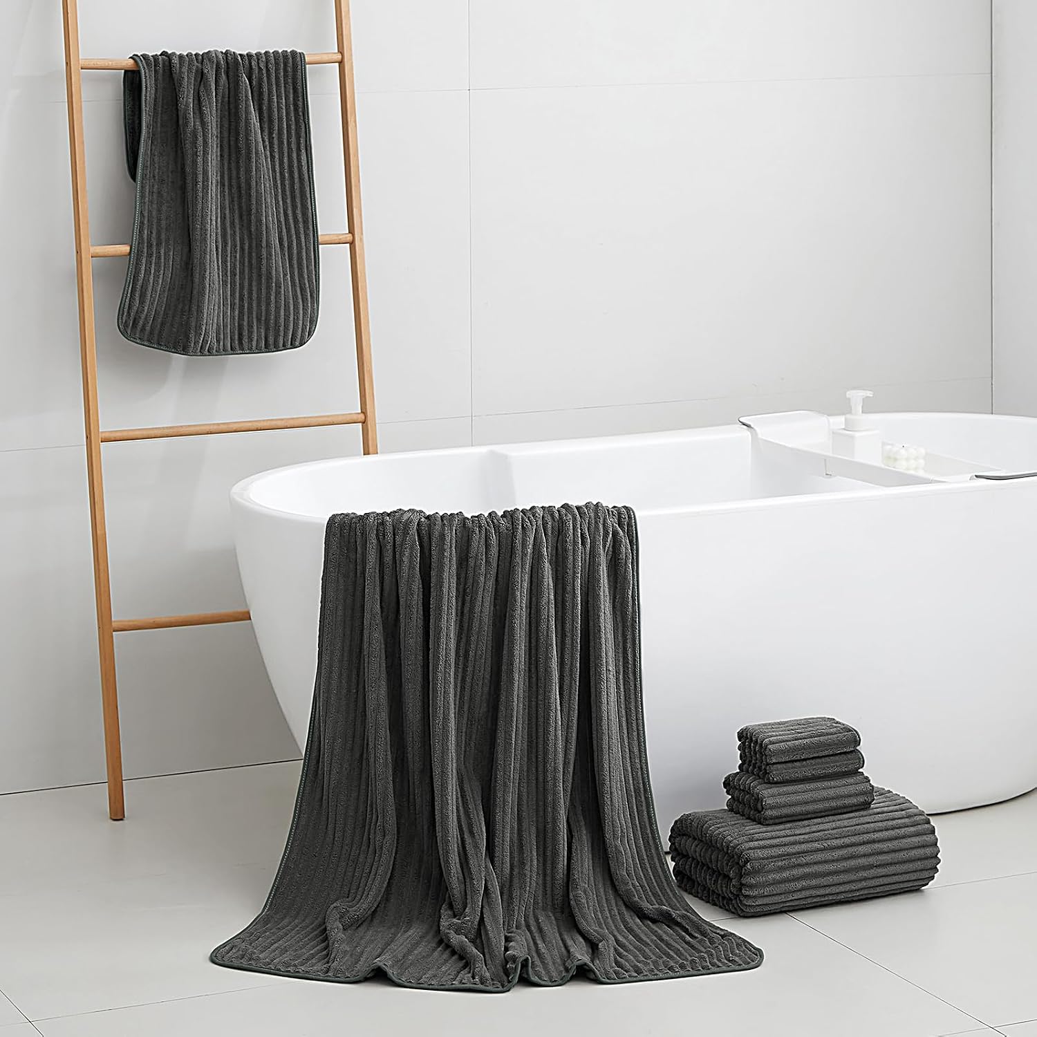 Charcoal gray extra-large bath towel 6-piece set
