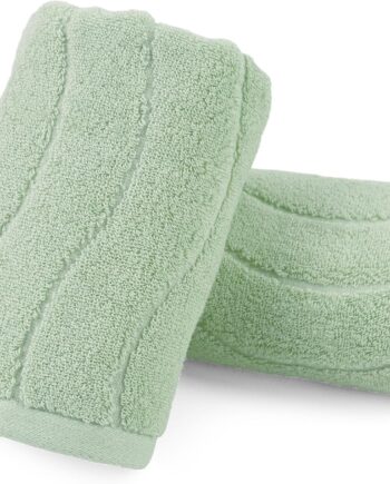 Sage Green Wavy Striped Hand Towels (2 pieces)