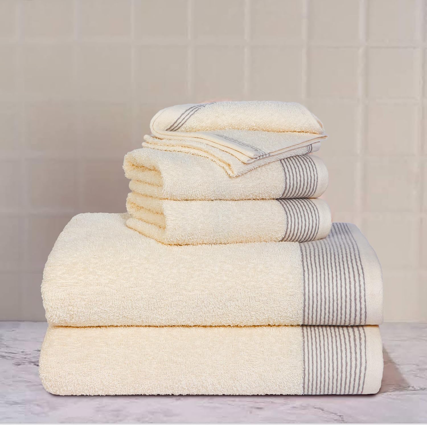 Ivory white complete towel set 6-piece set