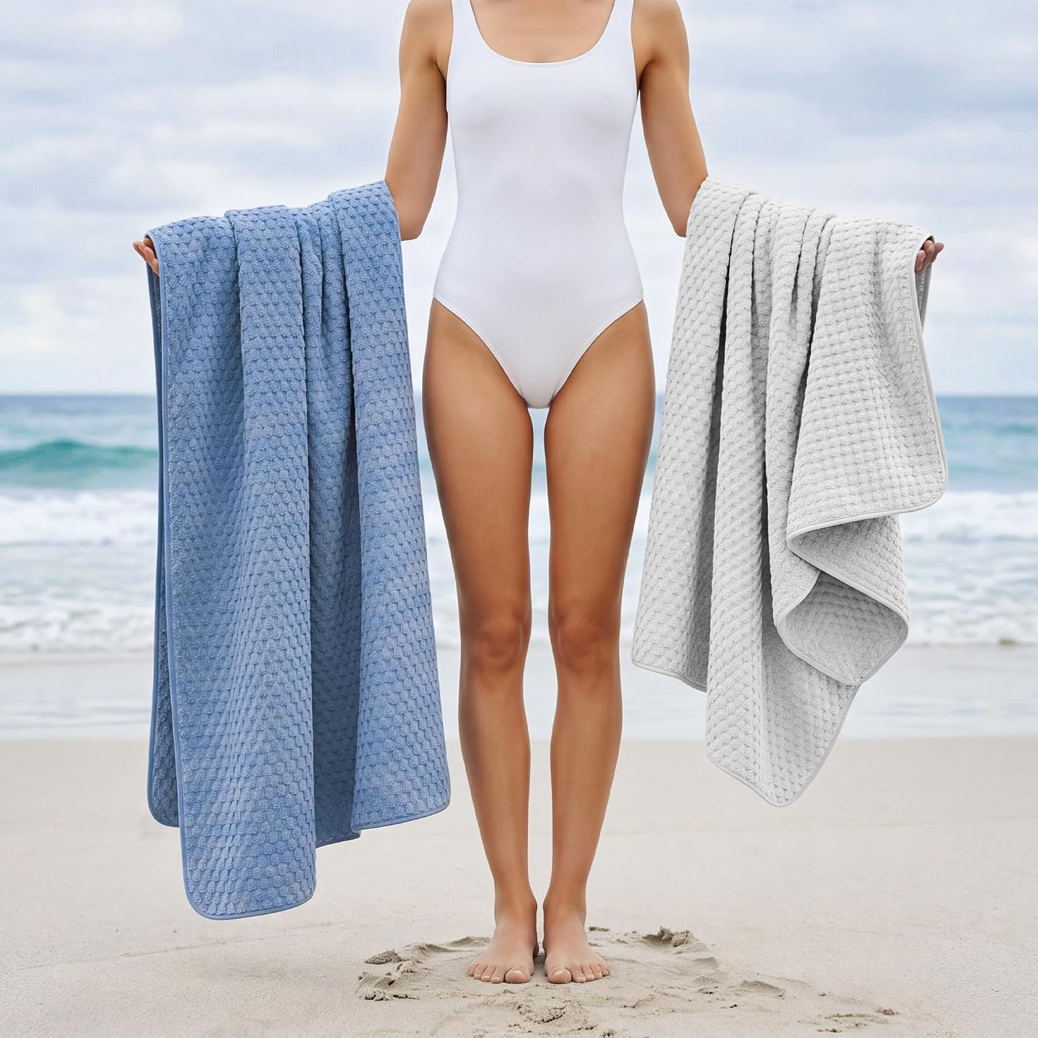 Gray and blue two-tone bath towel 4-pack
