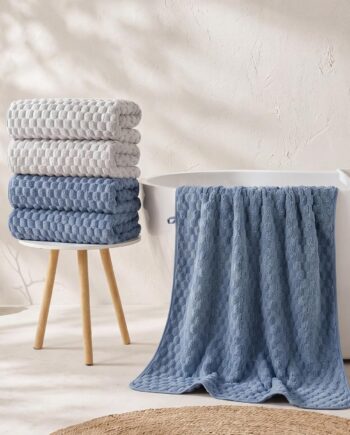Gray and blue two-tone bath towel 4-pack