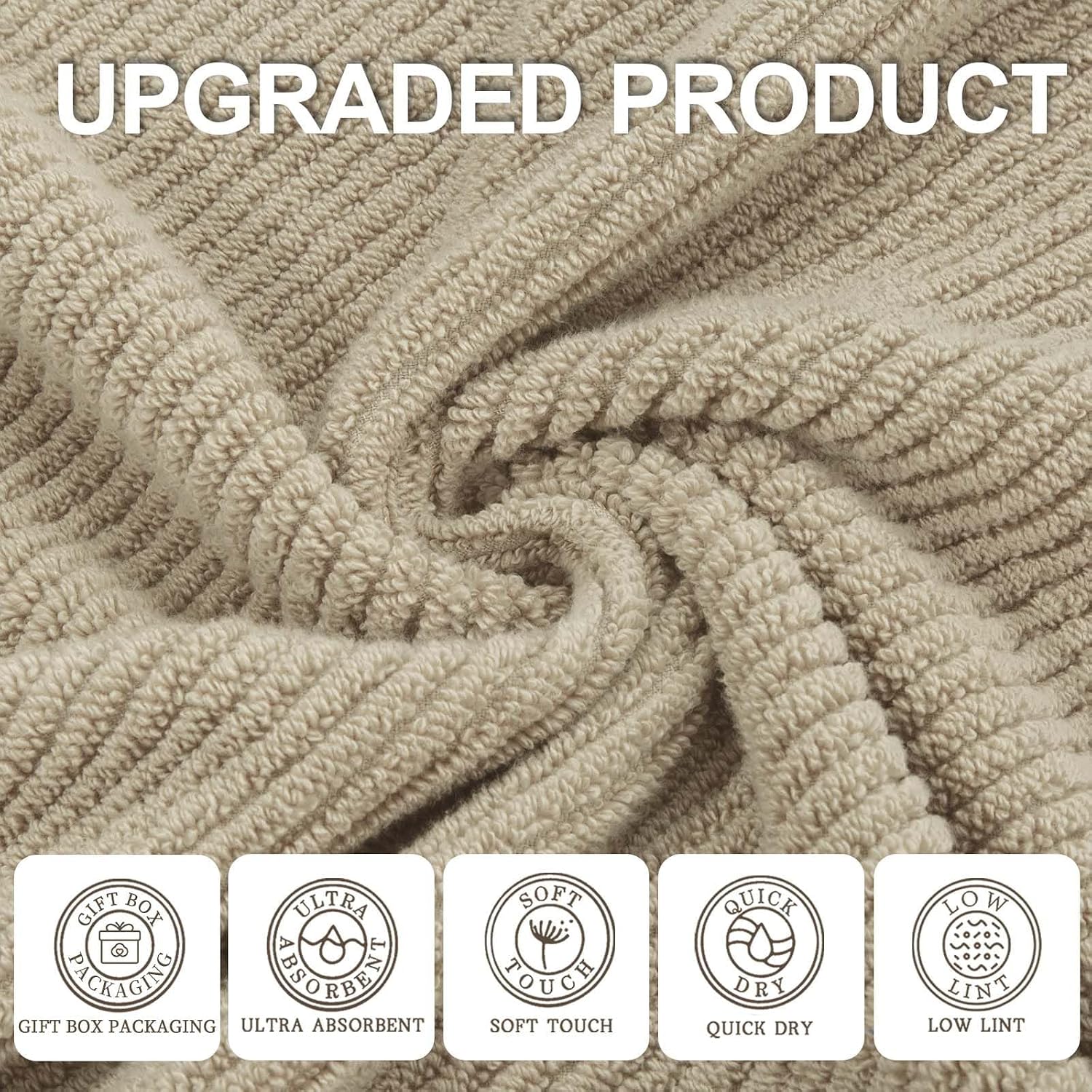 Dark beige thick bath towel 4-piece set