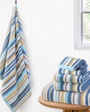 Blue-gray and beige striped combination towel 6-piece set