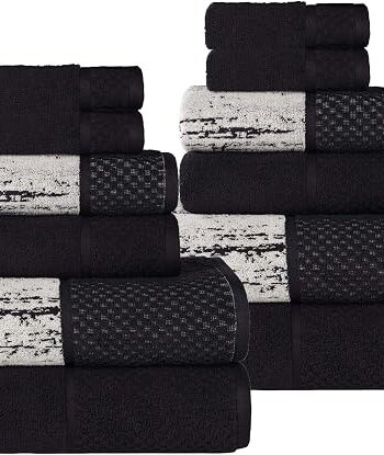 Black and Ivory Decorative Absorbent Towel Set